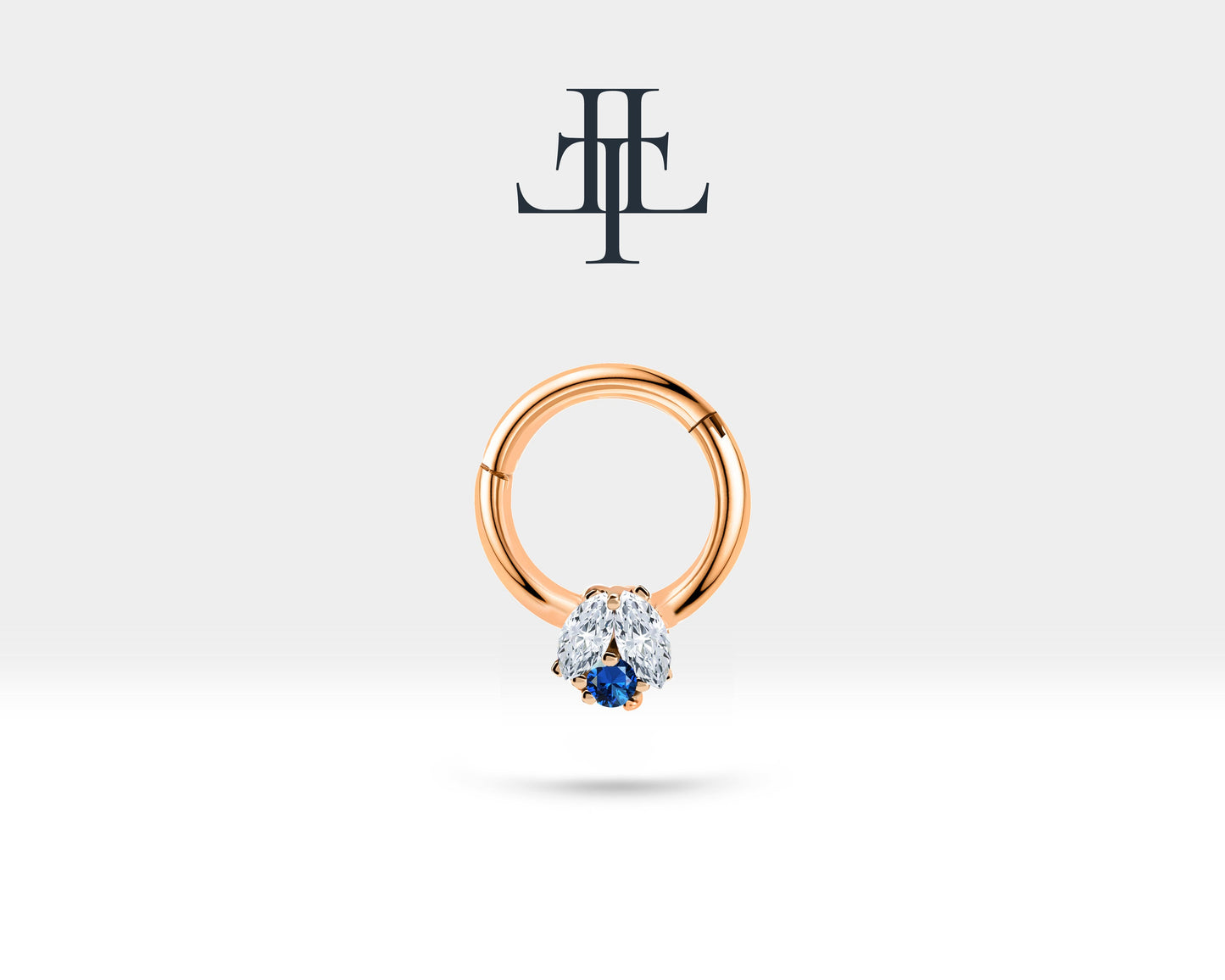 İkili Markiz Pırlanta ve Safirli Halka Piercing, 10 MM , 1.2 MM, 14K Sarı-Beyaz-Kırmızı Altın | LC00024DS