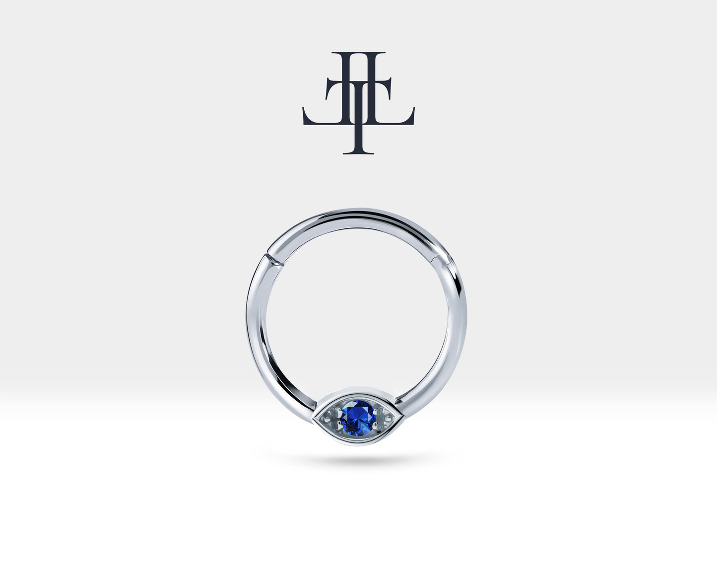 Safirli Göz Halka Piercing, 10 MM , 1.2 MM, 14K Sarı-Beyaz-Kırmızı Altın | LC00042S