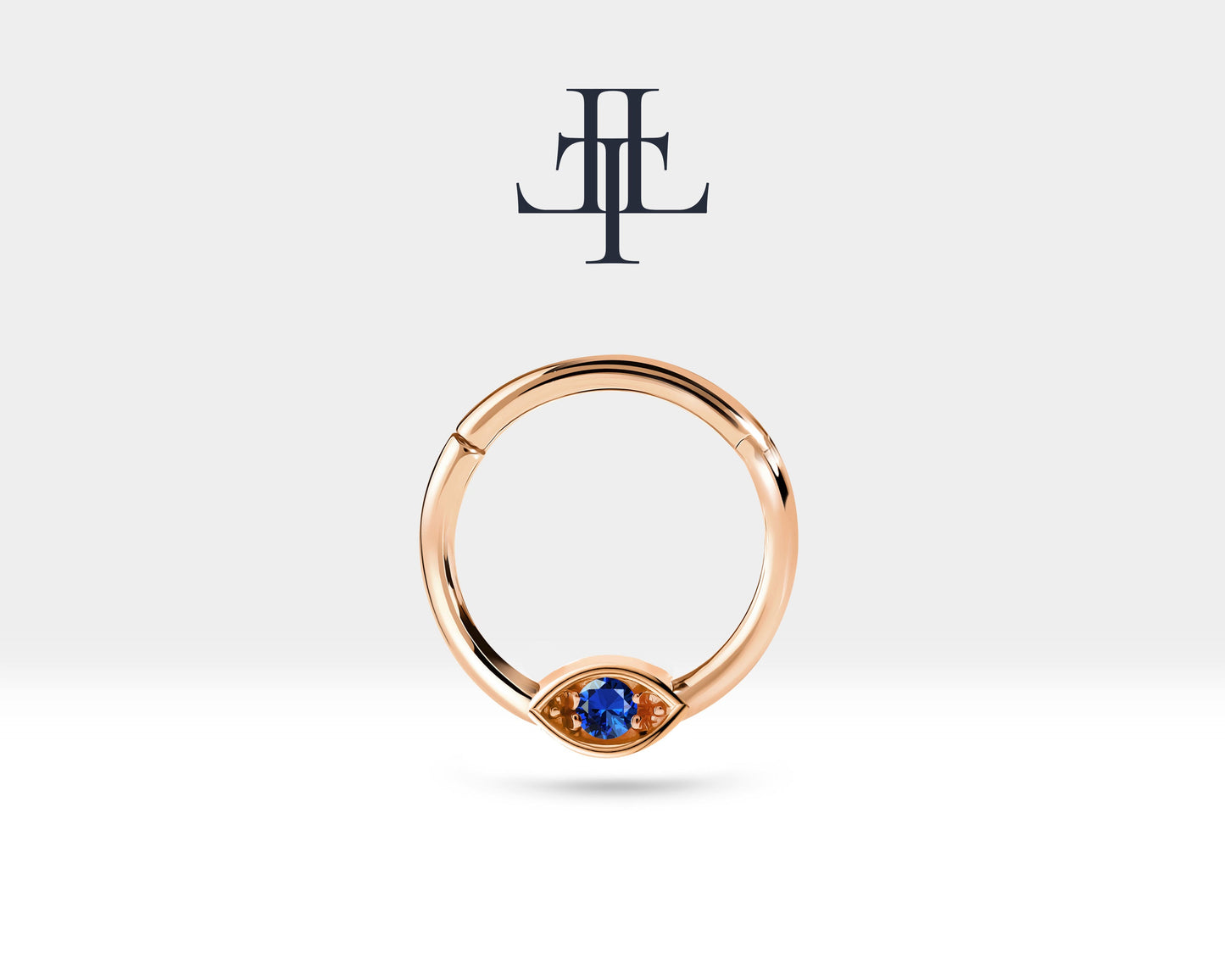 Safirli Göz Halka Piercing, 10 MM , 1.2 MM, 14K Sarı-Beyaz-Kırmızı Altın | LC00042S