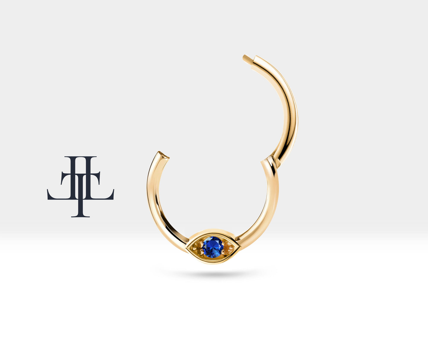 Safirli Göz Halka Piercing, 10 MM , 1.2 MM, 14K Sarı-Beyaz-Kırmızı Altın | LC00042S