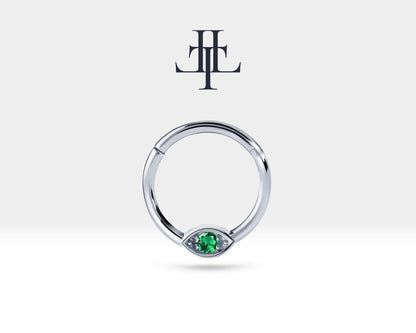 Yeşil Garnetlı Göz Halka Piercing, 10 MM , 1.2 MM, 14K Sarı-Beyaz-Kırmızı Altın | LC00042G