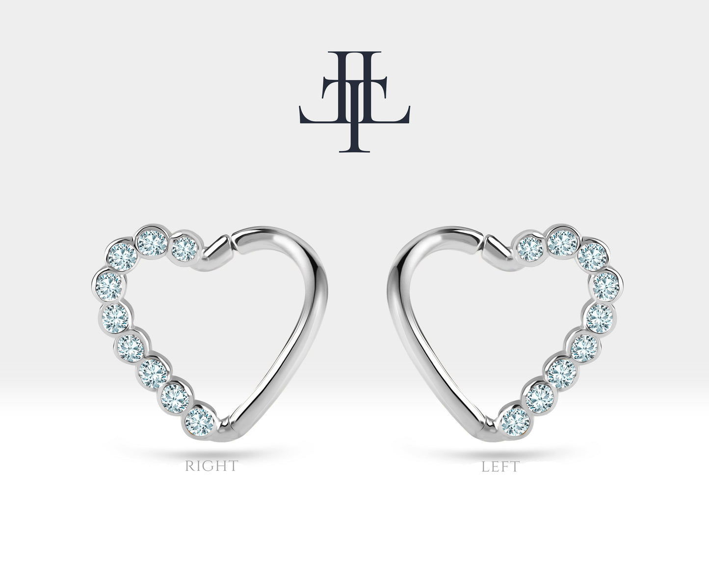 Dizi Pırlantalı Kalp Halka Piercing, 13 MM , 1.2 MM, 14K Sarı-Beyaz-Kırmızı Altın | LC00017D