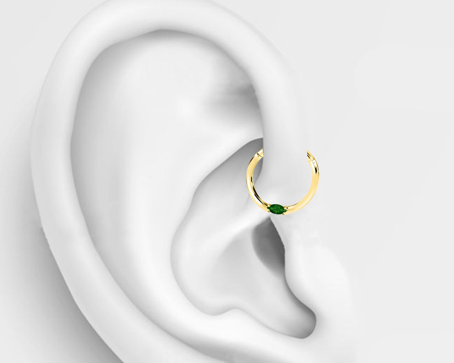 Markiz Zümrütlü Halka Piercing, 10-12 MM , 1.2 MM, 14K Sarı-Beyaz-Kırmızı Altın | LC00028E