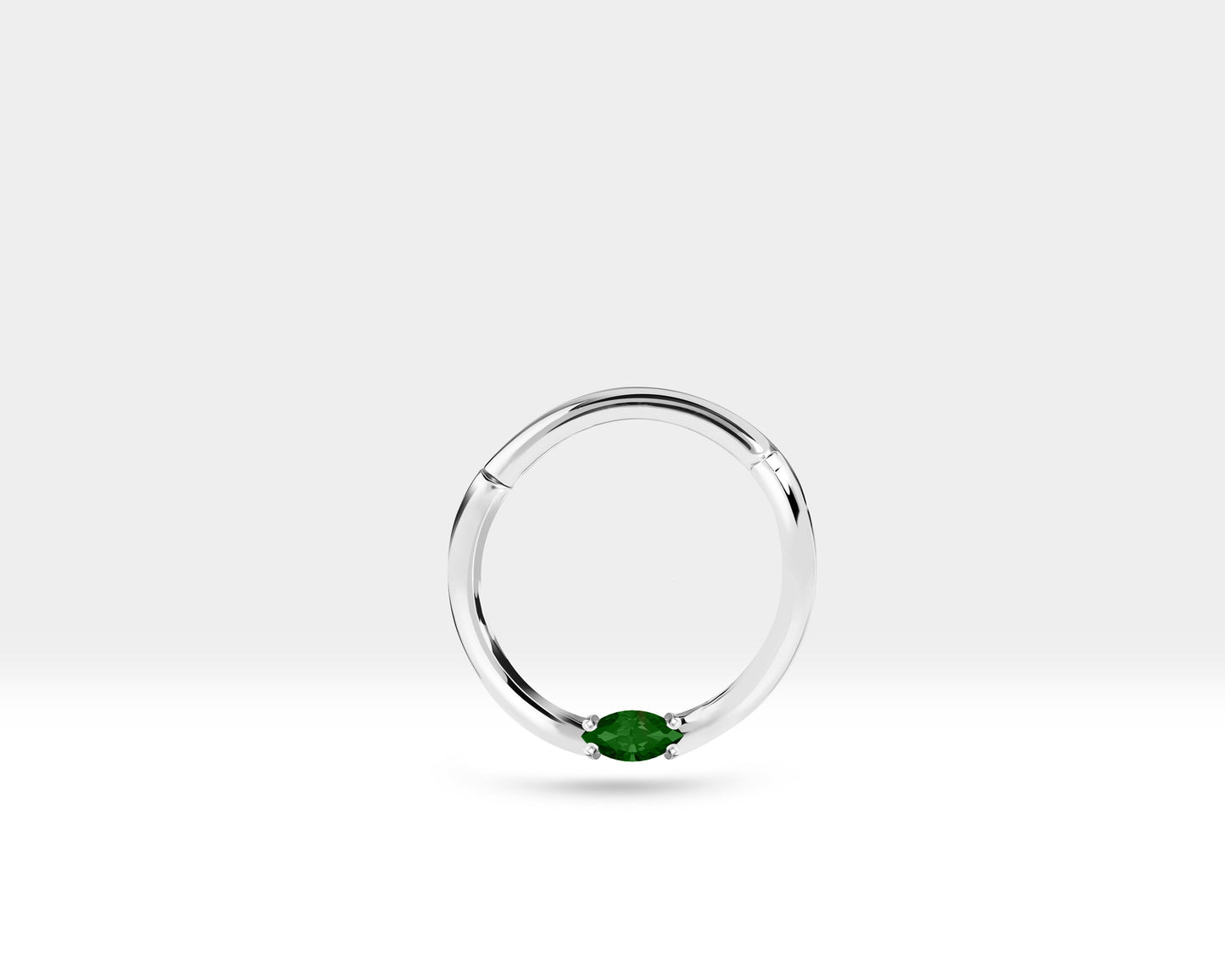 Markiz Zümrütlü Halka Piercing, 10-12 MM , 1.2 MM, 14K Sarı-Beyaz-Kırmızı Altın | LC00028E