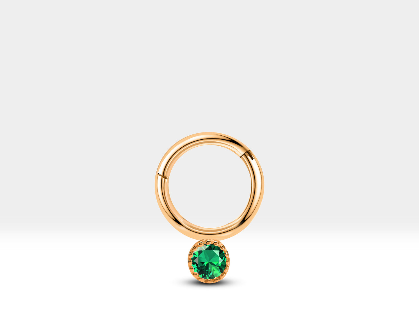 Yuvarlak Yeşil Garnetlı Halka Piercing, 10 MM , 1.2 MM, 14K Sarı-Beyaz-Kırmızı Altın | LC00051G