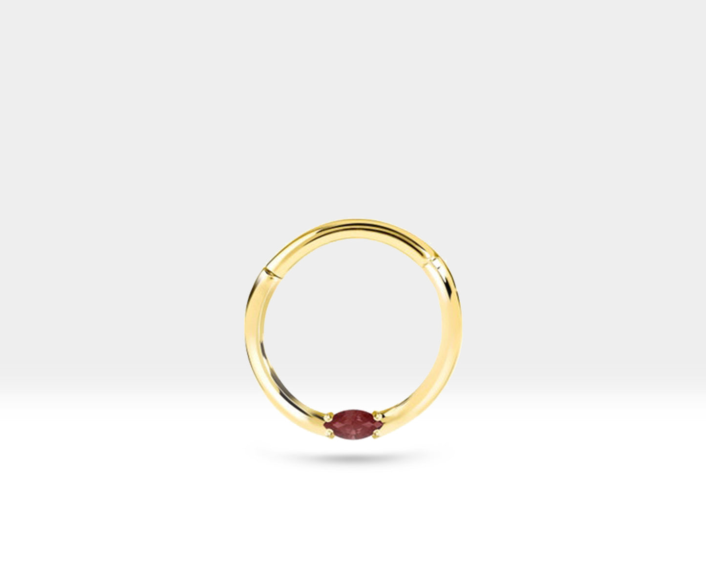 Markiz Yakutlu Halka Piercing, 10-12 MM , 1.2 MM, 14K Sarı-Beyaz-Kırmızı Altın | LC00028R