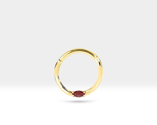 Markiz Yakutlu Halka Piercing, 10-12 MM , 1.2 MM, 14K Sarı-Beyaz-Kırmızı Altın | LC00028R