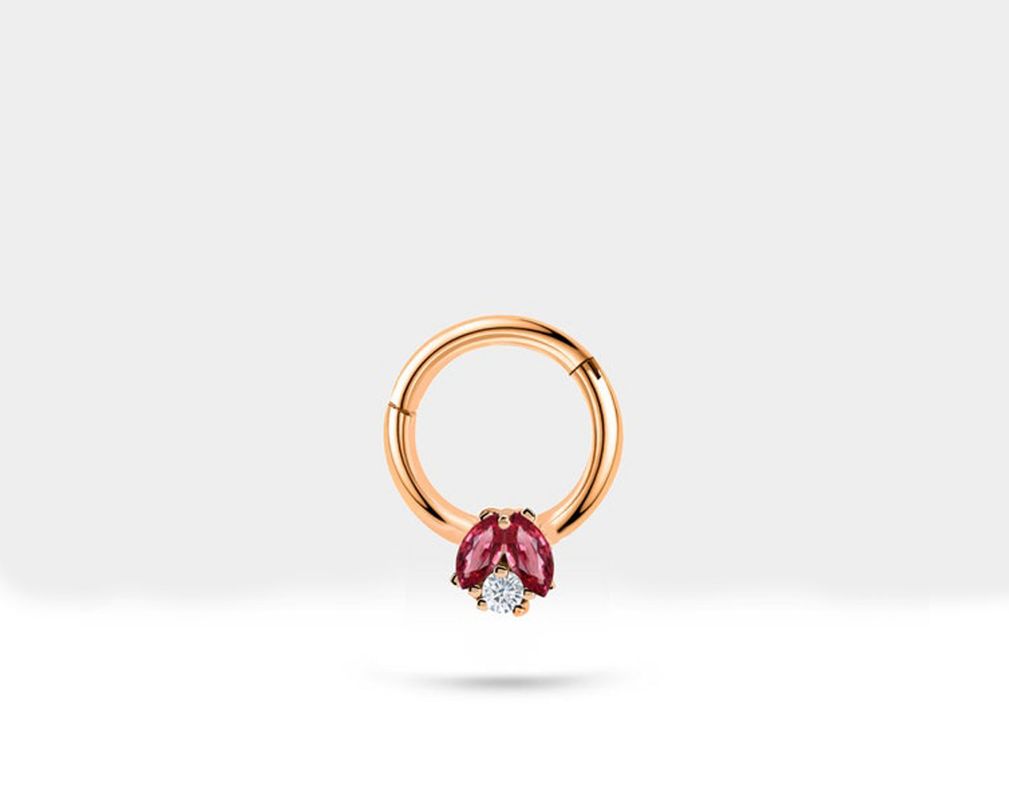 İkili Markiz Yakut ve Pırlantalı Halka Piercing, 10 MM , 1.2 MM, 14K Sarı-Beyaz-Kırmızı Altın | LC00025RD