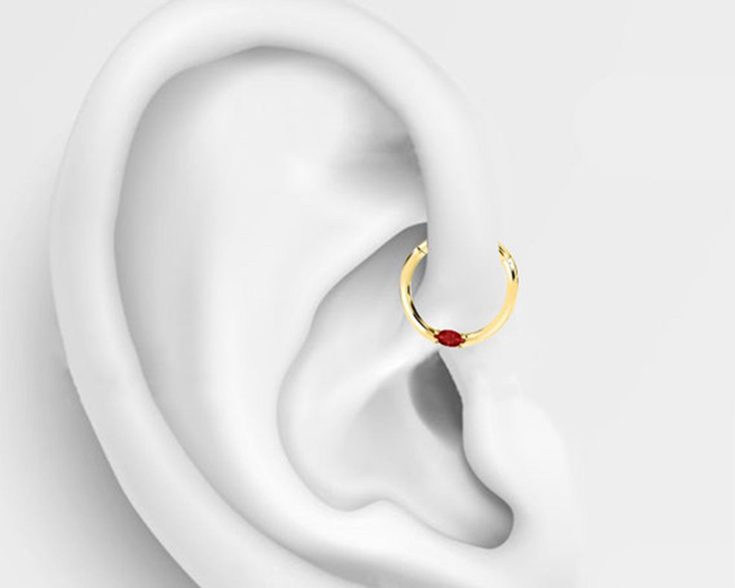 Markiz Yakutlu Halka Piercing, 10-12 MM , 1.2 MM, 14K Sarı-Beyaz-Kırmızı Altın | LC00028R