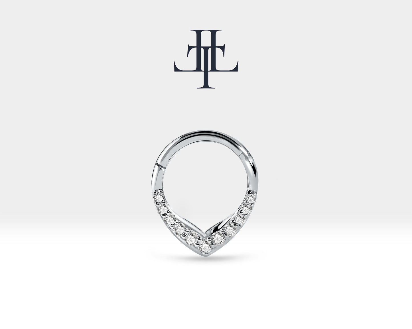 V Pırlantalı Halka Piercing, 9.70-11.50 MM , 1.2 MM, 14K Sarı-Beyaz-Kırmızı Altın | LC00049D