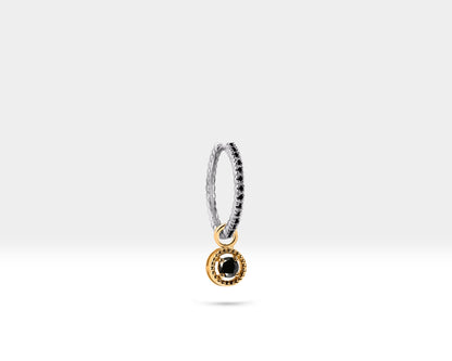 Yuvarlak Siyah Pırlanta Sallantılı Küpe, 16 MM , 14K Sarı-Beyaz-Kırmızı Altın | LE00061B