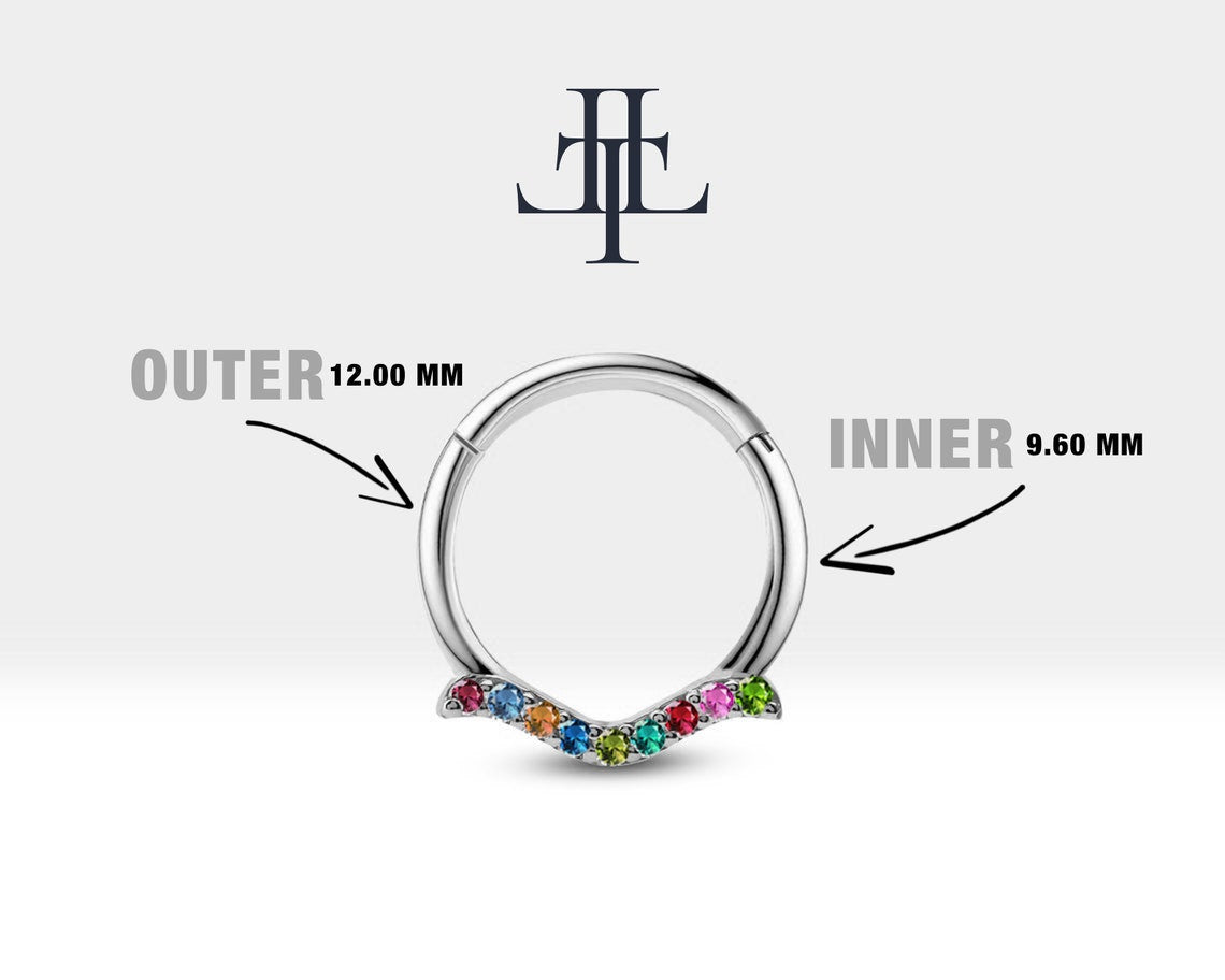 Martı Renkli Safirli Halka Piercing, 12 MM , 1.2 MM, 14K Sarı-Beyaz-Kırmızı Altın | LC00029S