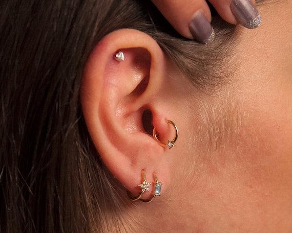 Yıldız Pırlantalı Halka Piercing, 10 MM , 1.2 MM, 14K Sarı-Beyaz-Kırmızı Altın | LC00019D