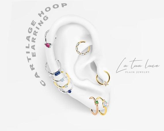 Yaprak Motifli Pırlantalı Halka Piercing, 12 MM, 1.2 MM, 14K Sarı-Beyaz-Kırmızı Altın | LC00004D