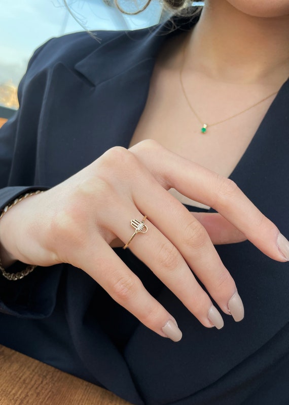 Fatıma'nın Eli Pırlanta Yüzük, 14K Sarı-Beyaz-Kırmızı Altın | LR00017D