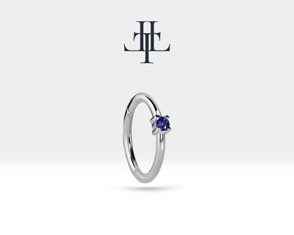 Safirli Halka Piercing Küpe, 12 MM , 1.2 MM, 14K Sarı-Beyaz-Kırmızı Altın | LE00001S