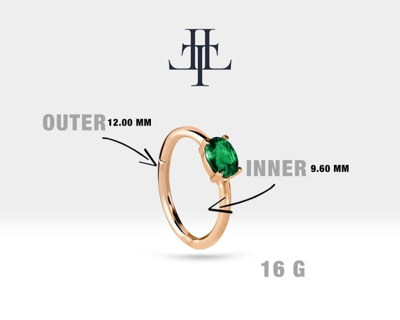 Oval Zümrüt Halka Piercing Küpe, 12 MM , 1.2 MM, 14K Sarı-Beyaz-Kırmızı Altın | LE00007E