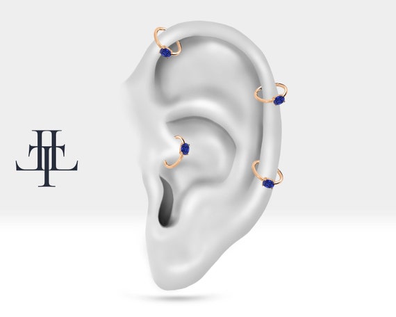 Oval Safir Halka Piercing Küpe, 12 MM , 1.2 MM, 14K Sarı-Beyaz-Kırmızı Altın | LE00007S