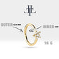 Pırlanta Yıldız Halka Piercing Küpe, 12 MM , 1.2 MM, 14K Sarı-Beyaz-Kırmızı Altın | LE00031D