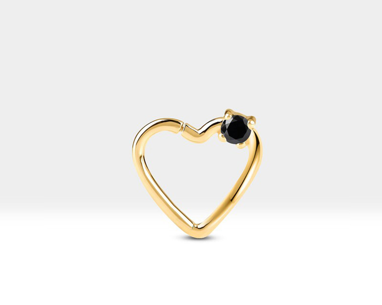 Tek Taş Kalp Siyah Pırlanta Halka Piercing, 13 MM , 1.2 MM, 14K Sarı-Beyaz-Kırmızı Altın | LC00010B