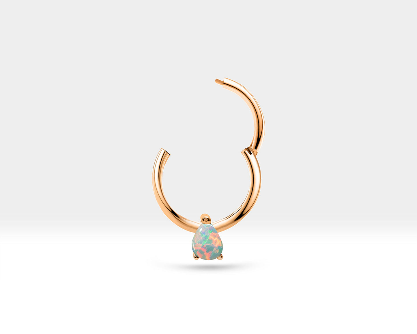 Damla Opalli Halka Piercing, 12 MM , 1.2 MM, 14K Sarı-Beyaz-Kırmızı Altın | LC00011O