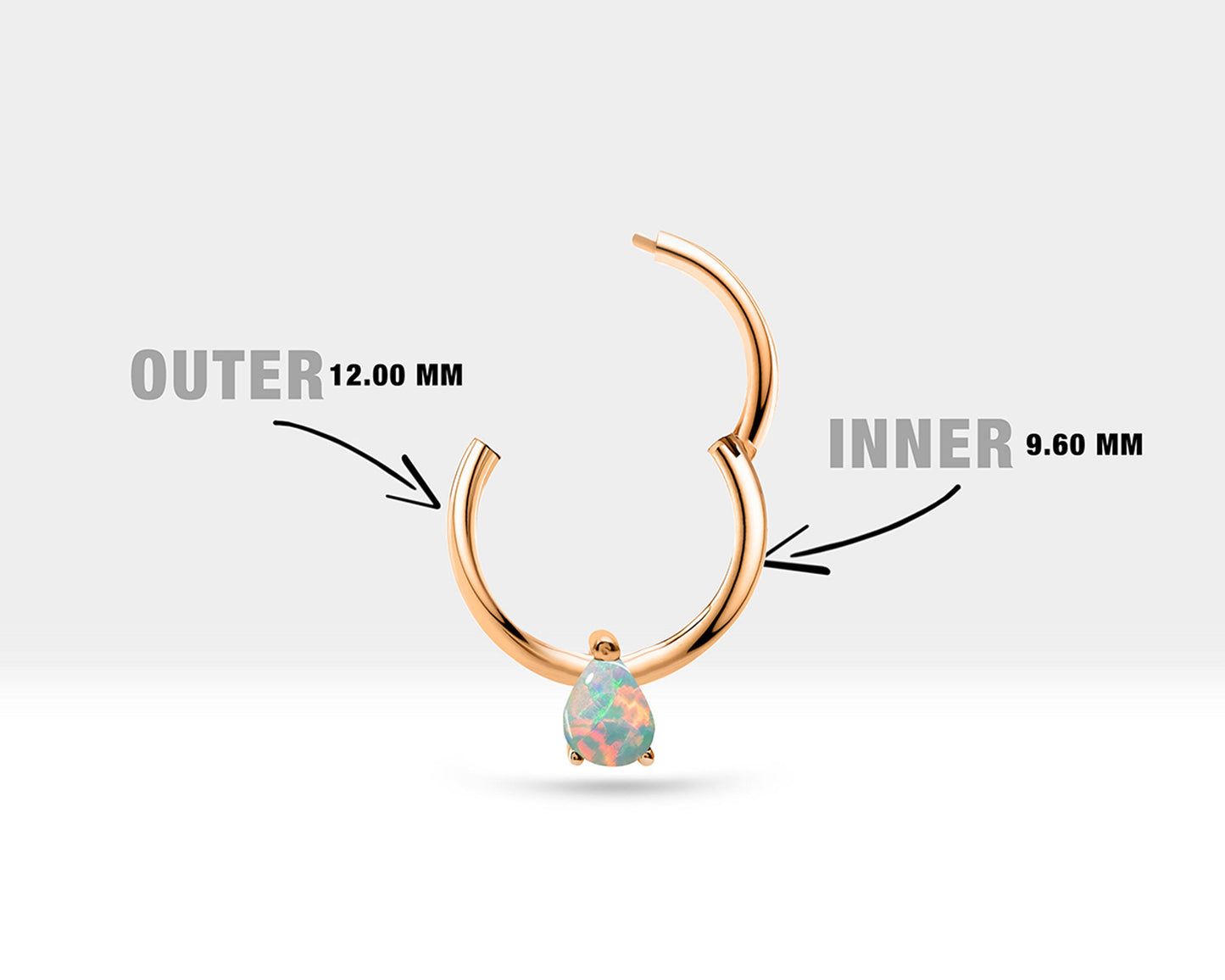 Damla Opalli Halka Piercing, 12 MM , 1.2 MM, 14K Sarı-Beyaz-Kırmızı Altın | LC00011O