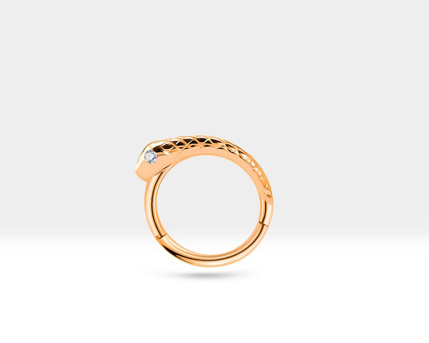 Yılanlı Pırlantalı Halka Piercing, 12 MM , 1.2 MM, 14K Sarı-Beyaz-Kırmızı Altın | LC00014D