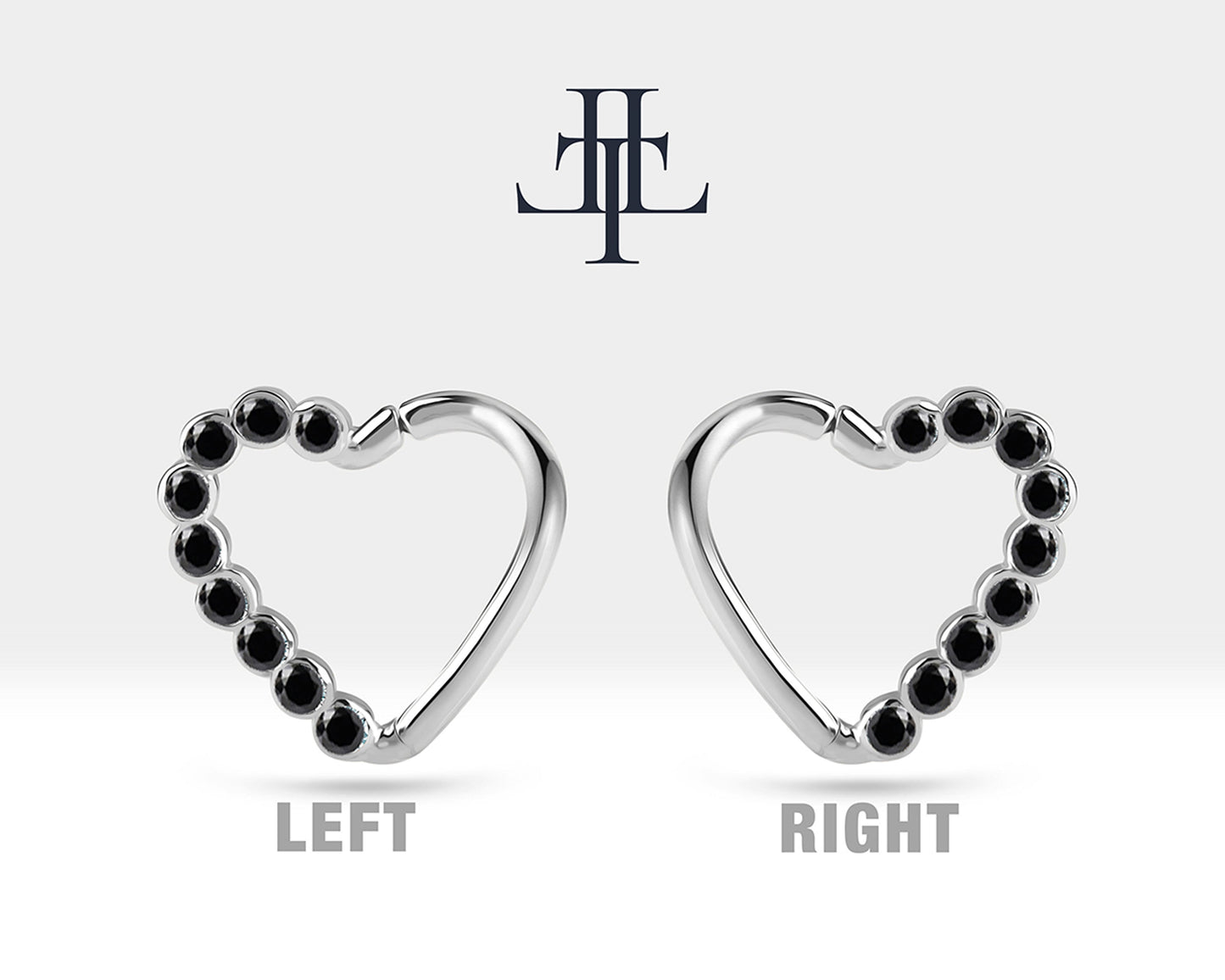 Dizi Siyah Pırlantalı Kalp Halka Piercing, 13 MM , 1.2 MM, 14K Sarı-Beyaz-Kırmızı Altın | LC00017B