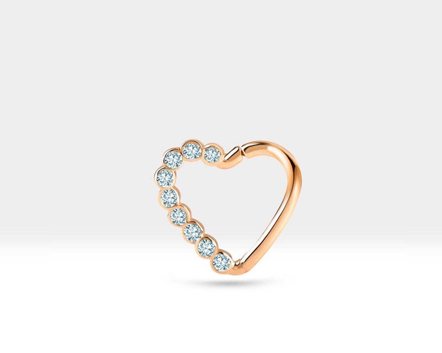 Dizi Pırlantalı Kalp Halka Piercing, 13 MM , 1.2 MM, 14K Sarı-Beyaz-Kırmızı Altın | LC00017D