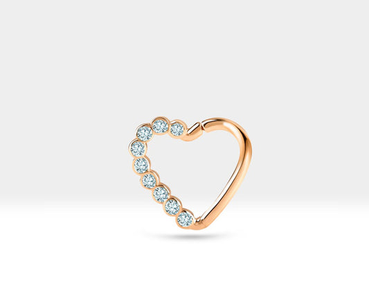 Dizi Pırlantalı Kalp Halka Piercing, 13 MM , 1.2 MM, 14K Sarı-Beyaz-Kırmızı Altın | LC00017D