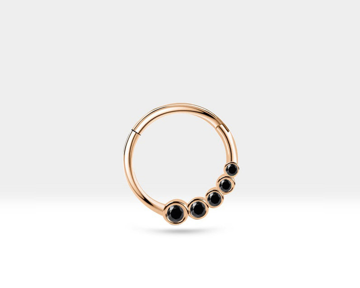 Süzme Siyah Pırlantalı Halka Piercing, 12 MM , 1.2 MM, 14K Sarı-Beyaz-Kırmızı Altın | LC00018B