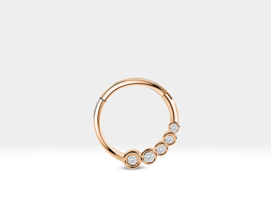 Süzme Pırlantalı Halka Piercing, 12 MM , 1.2 MM, 14K Sarı-Beyaz-Kırmızı Altın | LC00018D