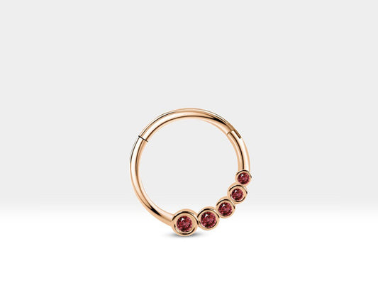 Süzme Yakutlu Halka Piercing, 12 MM , 1.2 MM, 14K Sarı-Beyaz-Kırmızı Altın | LC00018R