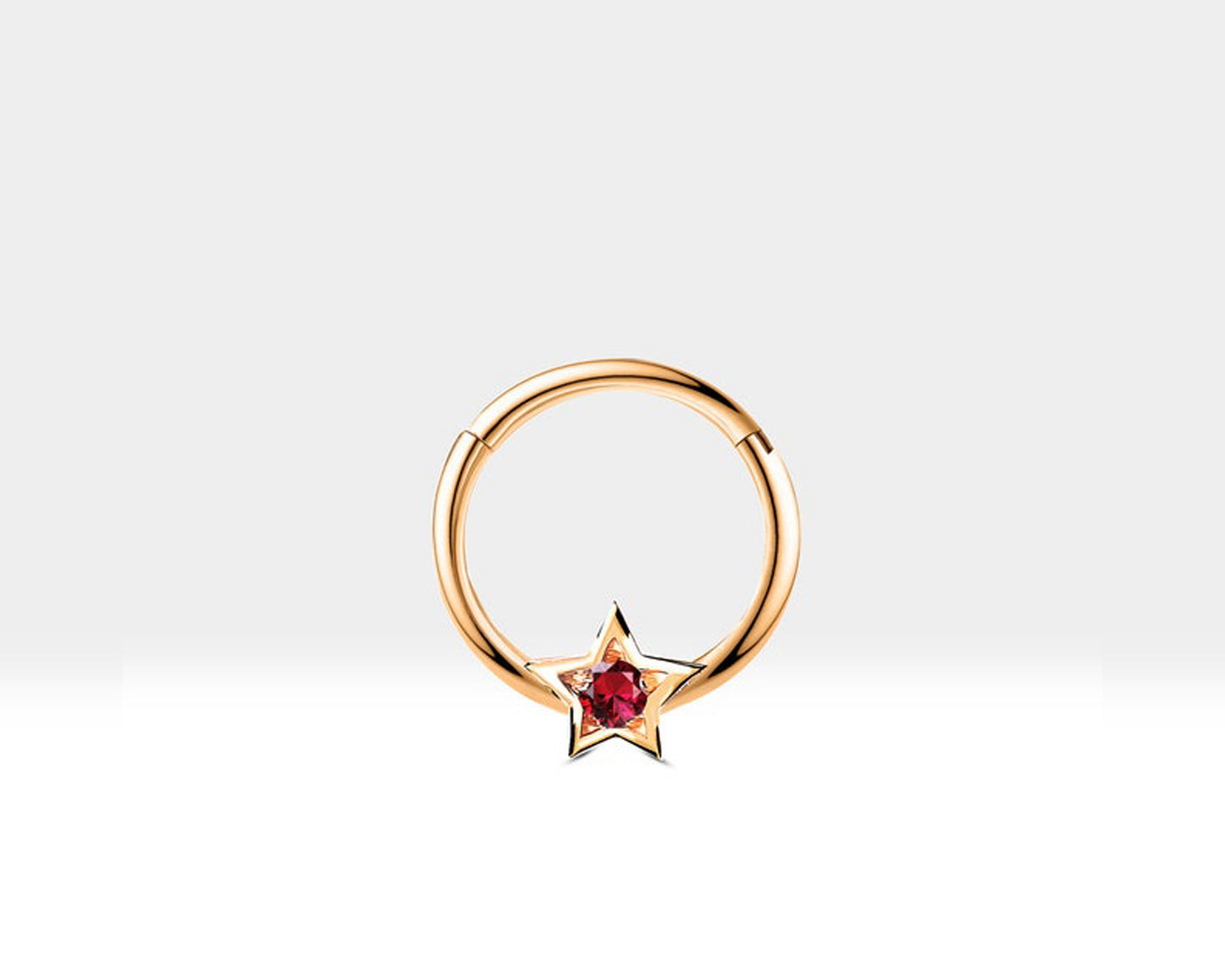 Yıldız Yakutlu Halka Piercing, 10 MM , 1.2 MM, 14K Sarı-Beyaz-Kırmızı Altın | LC00019R