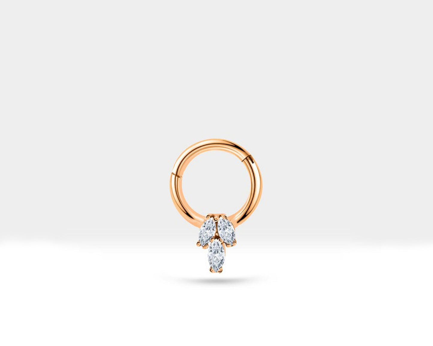 Üçlü Markiz Pırlantalı Halka Piercing, 10 MM , 1.2 MM, 14K Sarı-Beyaz-Kırmızı Altın | LC00021D