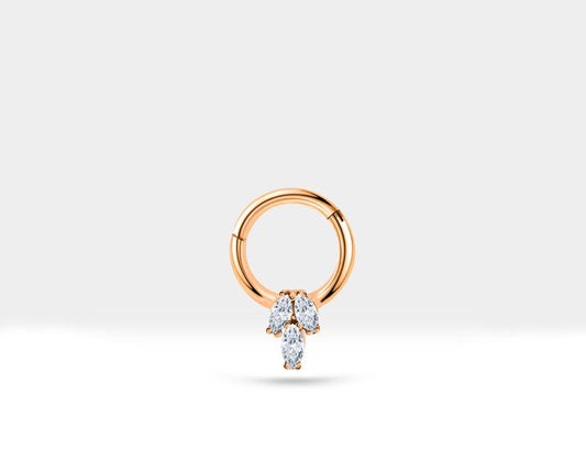 Üçlü Markiz Pırlantalı Halka Piercing, 10 MM , 1.2 MM, 14K Sarı-Beyaz-Kırmızı Altın | LC00021D