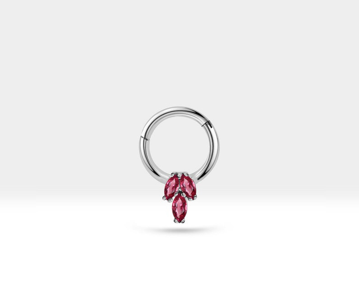 Üçlü Markiz Yakutlu Halka Piercing, 10 MM , 1.2 MM, 14K Sarı-Beyaz-Kırmızı Altın | LC00021R