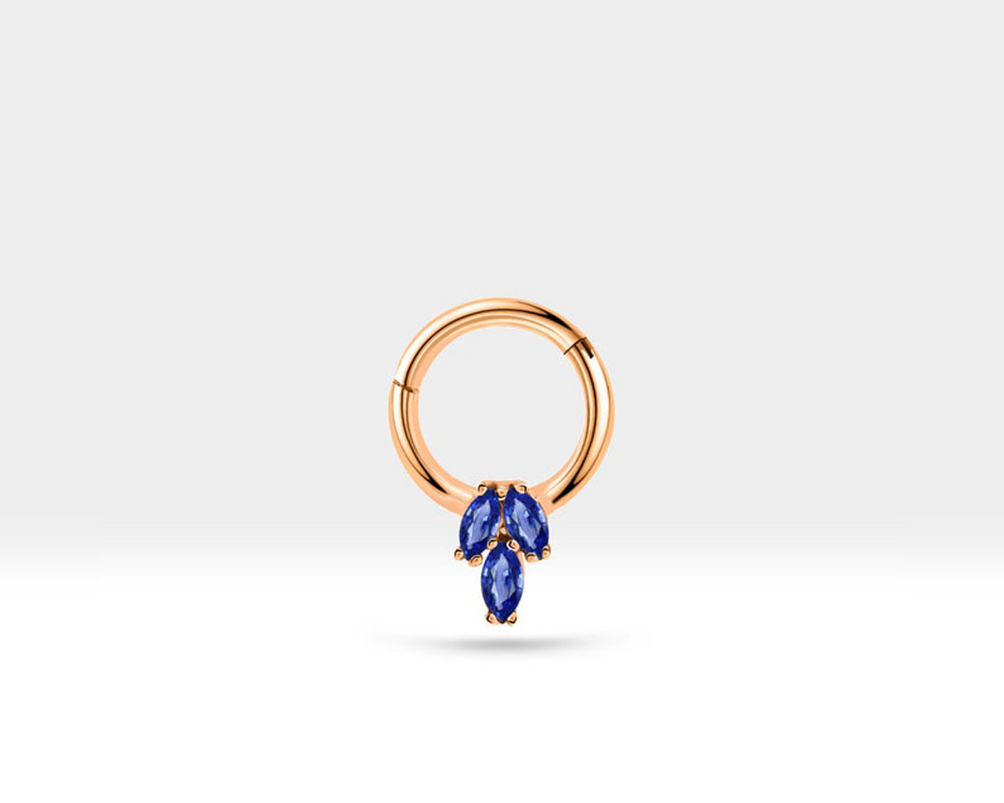 Üçlü Markiz Safirli Halka Piercing, 10 MM , 1.2 MM, 14K Sarı-Beyaz-Kırmızı Altın | LC00021S