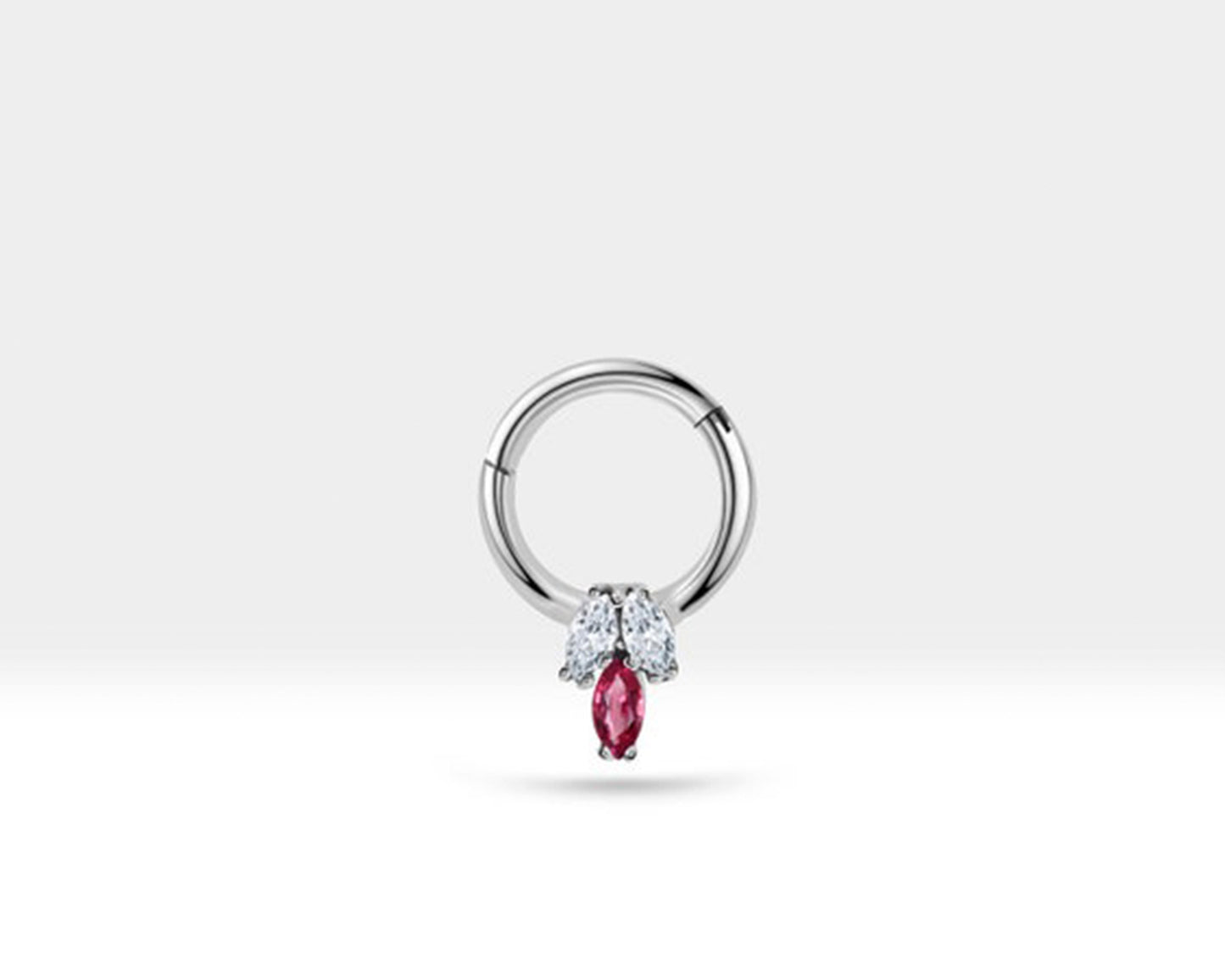 Üçlü Markiz Yakut ve Pırlantalı Halka Piercing, 10 MM , 1.2 MM, 14K Sarı-Beyaz-Kırmızı Altın | LC00022DR