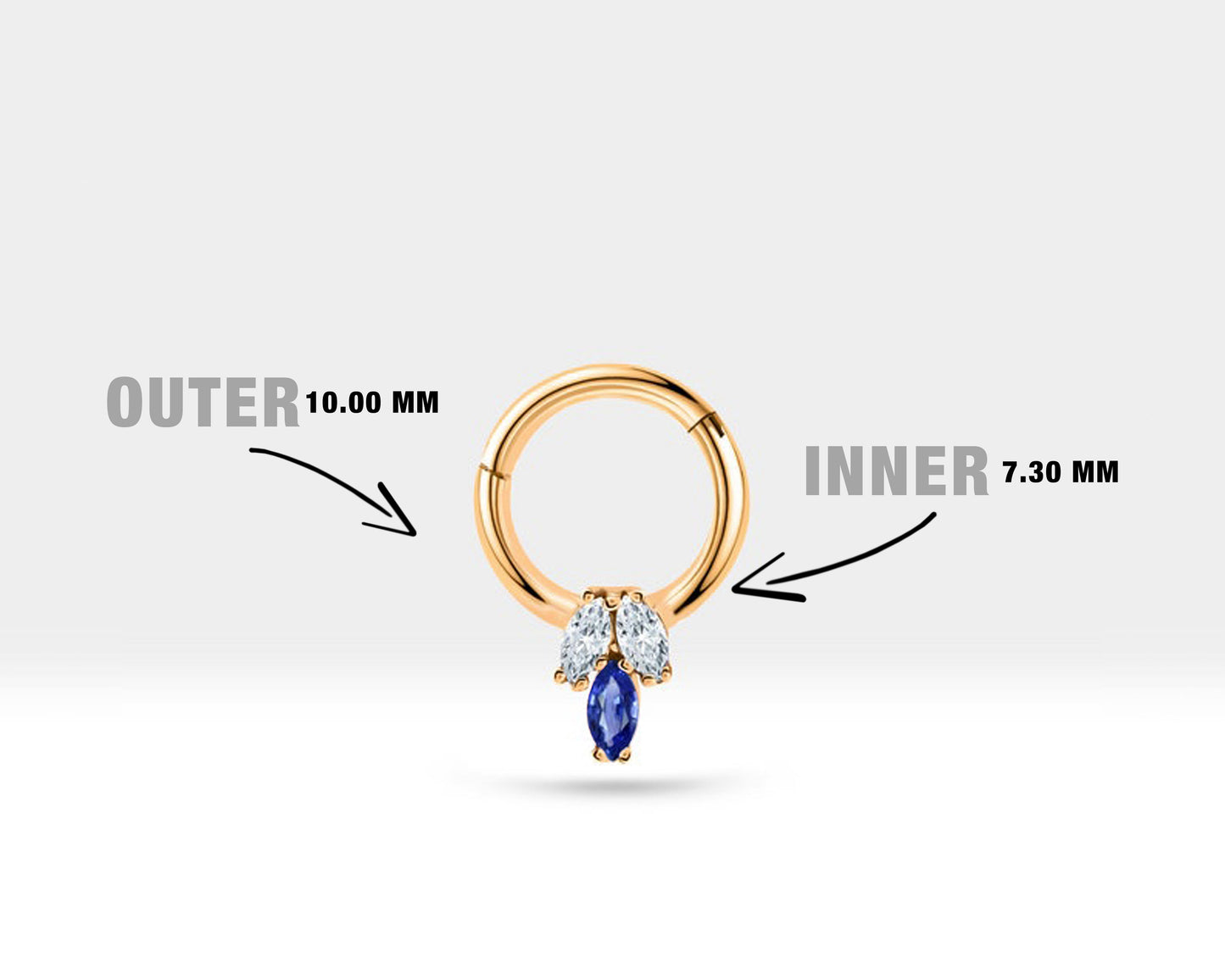 Üçlü Markiz Safir ve Pırlantalı Halka Piercing, 10 MM , 1.2 MM, 14K Sarı-Beyaz-Kırmızı Altın | LC00022DS