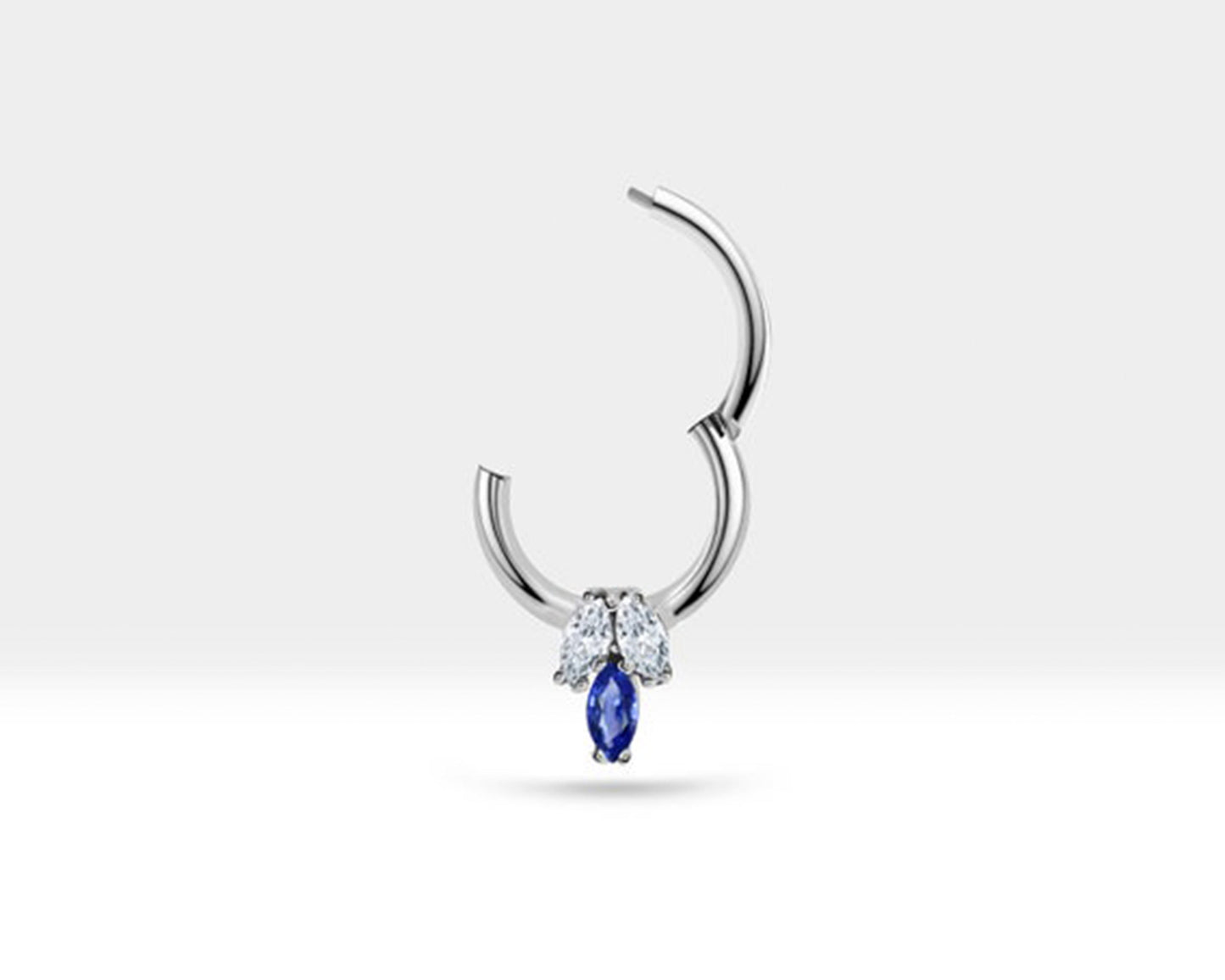Üçlü Markiz Safir ve Pırlantalı Halka Piercing, 10 MM , 1.2 MM, 14K Sarı-Beyaz-Kırmızı Altın | LC00022DS