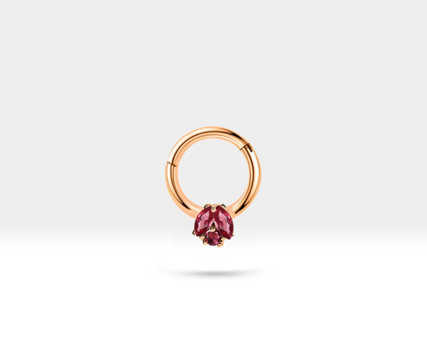 İkili Markiz Yakutlu Halka Piercing, 10 MM , 1.2 MM, 14K Sarı-Beyaz-Kırmızı Altın | LC00026R