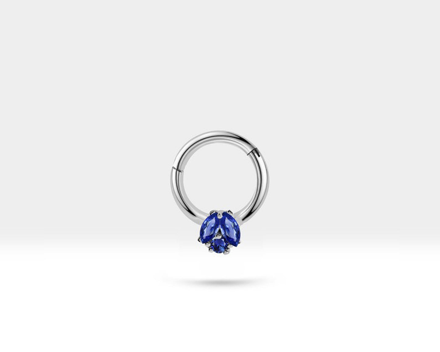 İkili Markiz Safirli Halka Piercing, 10 MM , 1.2 MM, 14K Sarı-Beyaz-Kırmızı Altın | LC00026S