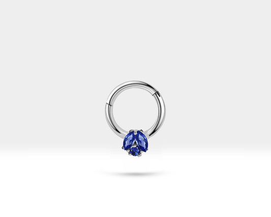 İkili Markiz Safirli Halka Piercing, 10 MM , 1.2 MM, 14K Sarı-Beyaz-Kırmızı Altın | LC00026S