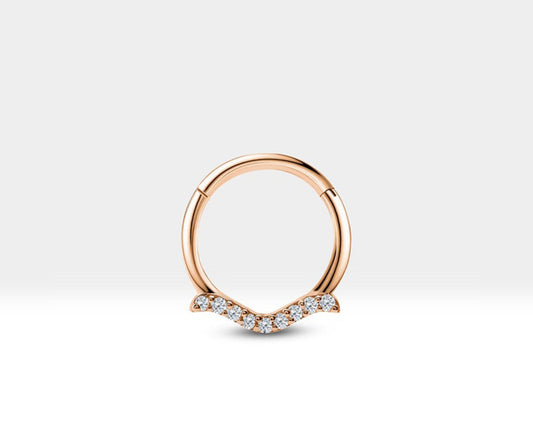 Martı Pırlantalı Halka Piercing, 12 MM , 1.2 MM, 14K Sarı-Beyaz-Kırmızı Altın | LC00029D