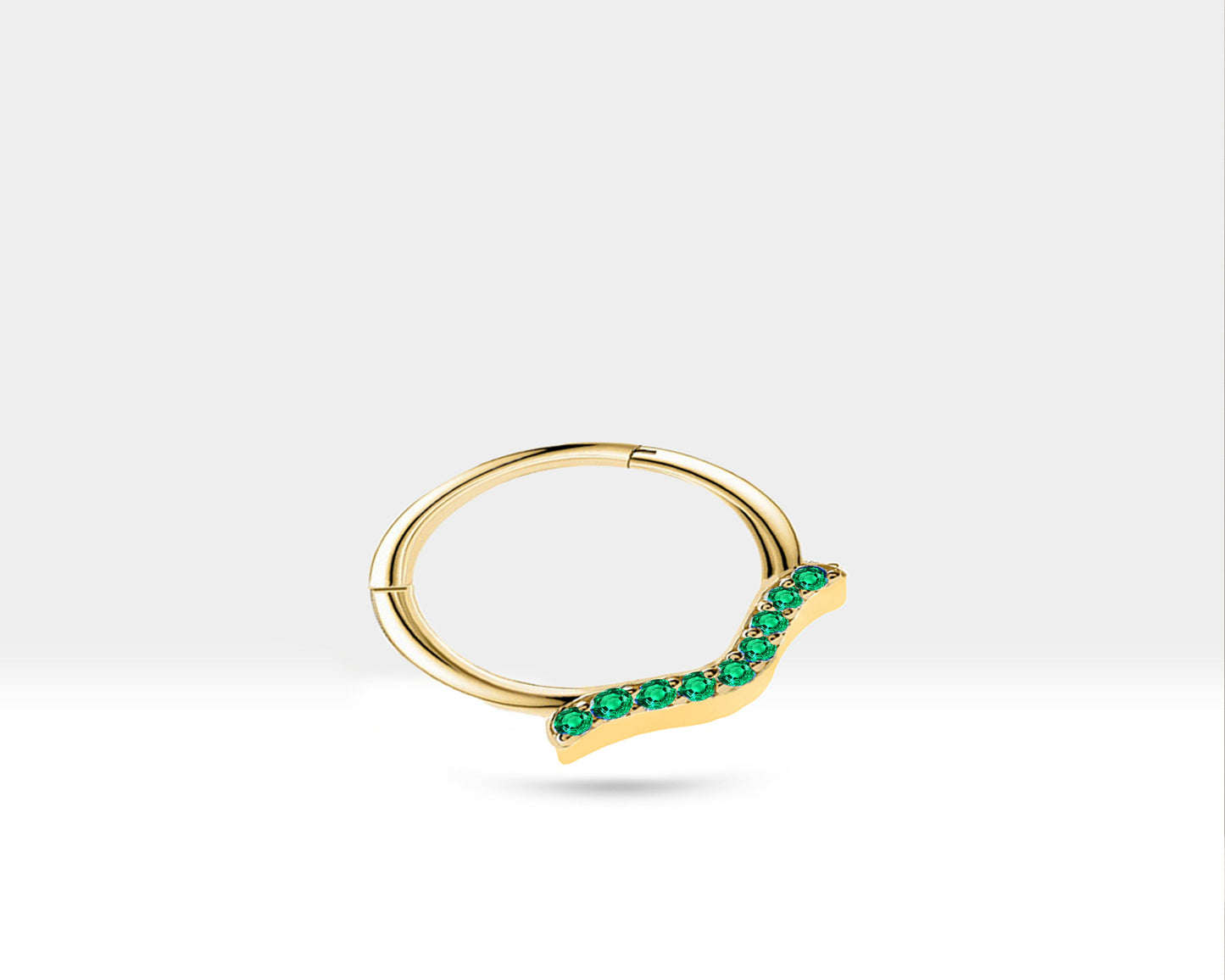 Martı Yeşil Garnet Halka Piercing, 12 MM , 1.2 MM, 14K Sarı-Beyaz-Kırmızı Altın | LC00029G