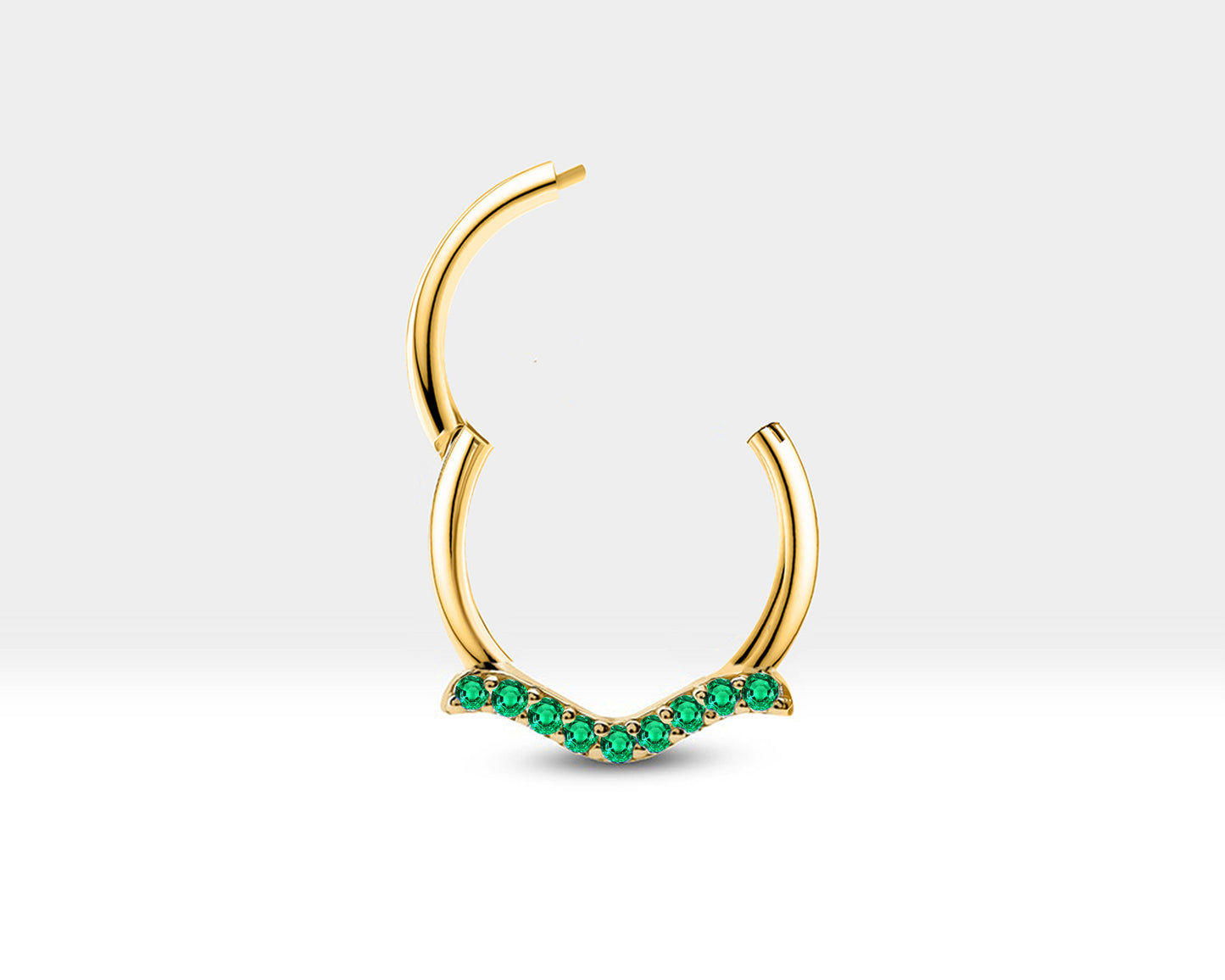 Martı Yeşil Garnet Halka Piercing, 12 MM , 1.2 MM, 14K Sarı-Beyaz-Kırmızı Altın | LC00029G