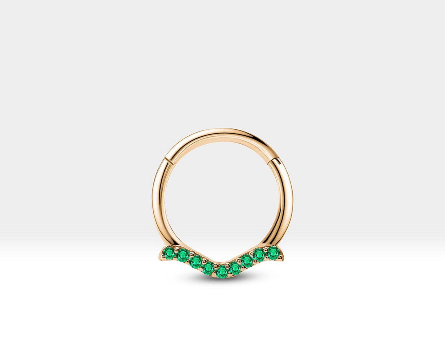 Martı Yeşil Garnet Halka Piercing, 12 MM , 1.2 MM, 14K Sarı-Beyaz-Kırmızı Altın | LC00029G