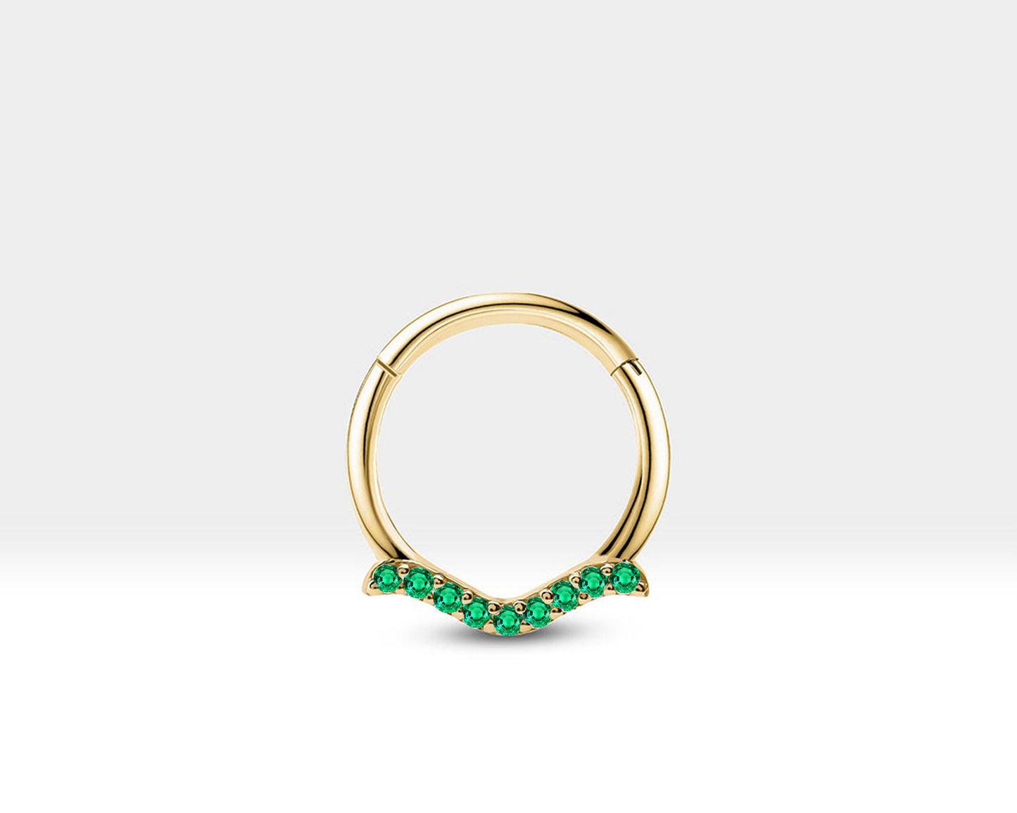 Martı Yeşil Garnet Halka Piercing, 12 MM , 1.2 MM, 14K Sarı-Beyaz-Kırmızı Altın | LC00029G