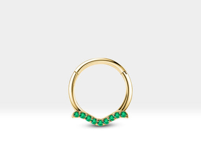 Martı Yeşil Garnet Halka Piercing, 12 MM , 1.2 MM, 14K Sarı-Beyaz-Kırmızı Altın | LC00029G